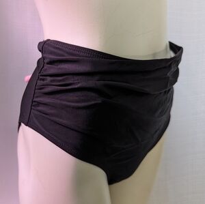 Black Gathered Mid-Rise Bikini‎ Bottom